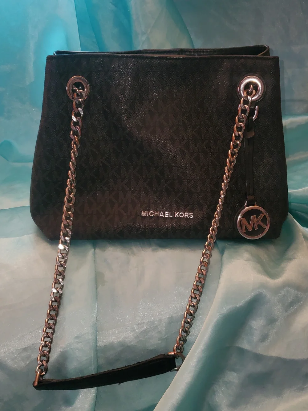 Michael Kors Black Logo-Print Chain Shoulder Bag