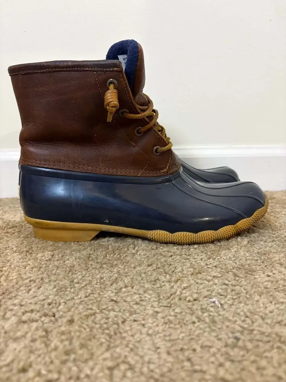 Sperry Saltwater Brown Leather and Blue Rubber Duck Boots