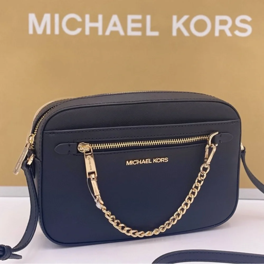 MICHAEL KORS LARGE EW ZIP CHAIN CROSSBODY black