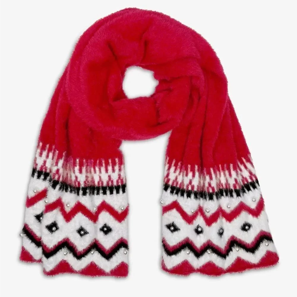 Boston Proper Pearl Embellished Scarf Red Multi