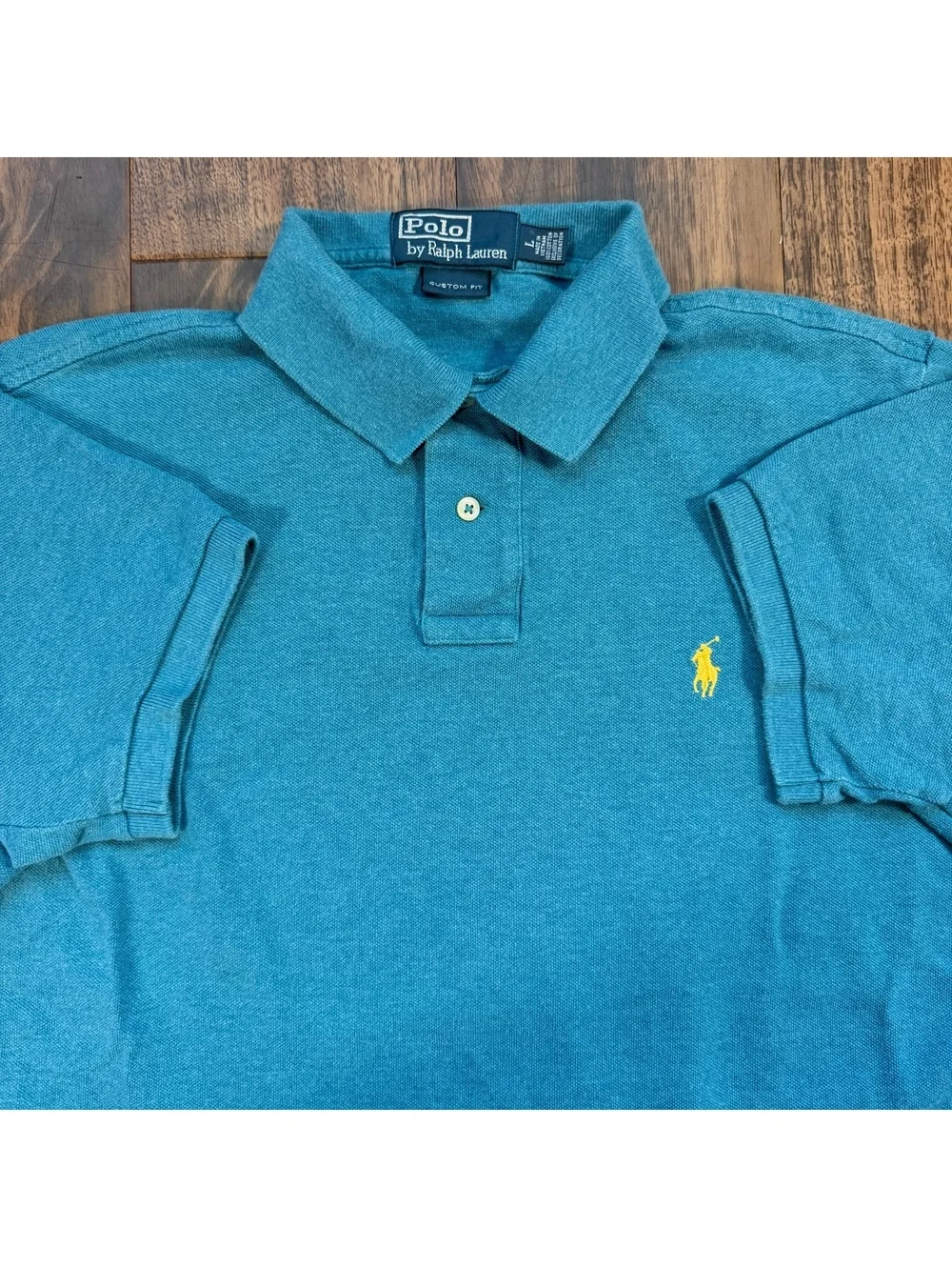 Polo Ralph Lauren Polo Shirt Custom Fit Mens L Teal Blue Yellow Pony