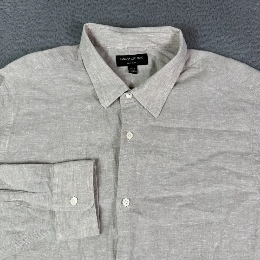Banana Republic Shirt Mens 2XL Beige Long Sleeve Linen Blend Button Up Summer