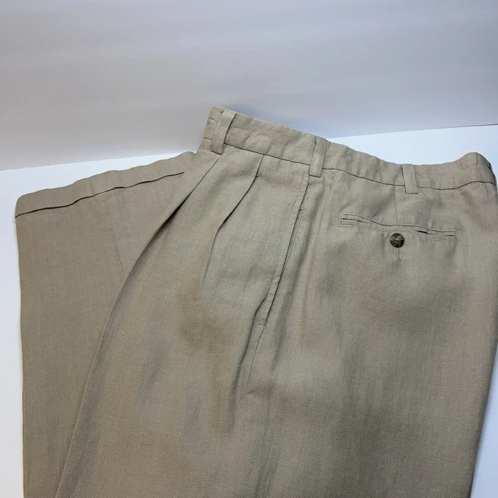 Jos. A. Bank Mens Pants 34x30‎ 100% Linen Travelers Collection Pleated Cuffed