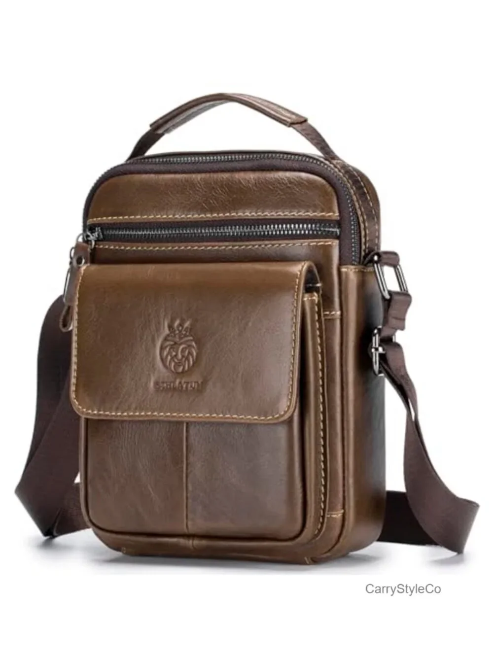 Genuine Leather Small Messenger Bag for Men Crossbody Shoulder Purse