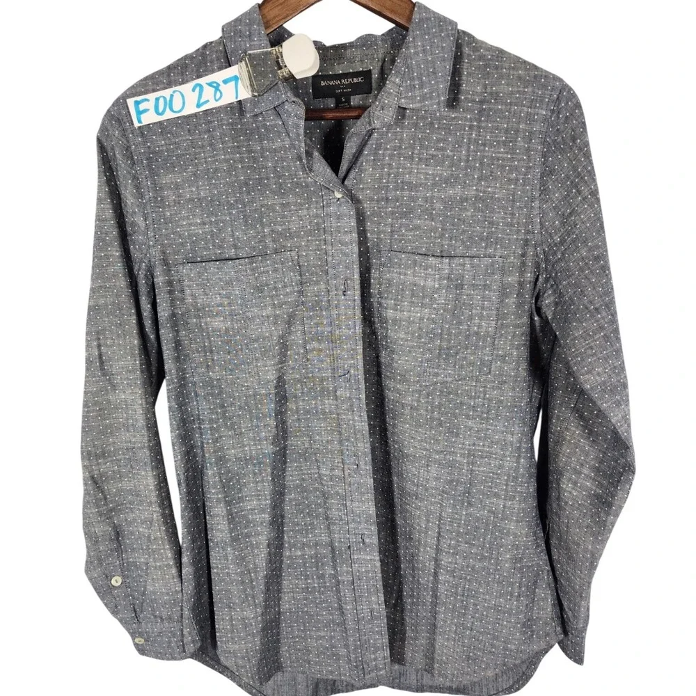 Banana Republic Soft Wash Mens Gray Dot Button Down Shirt‎ Size Small