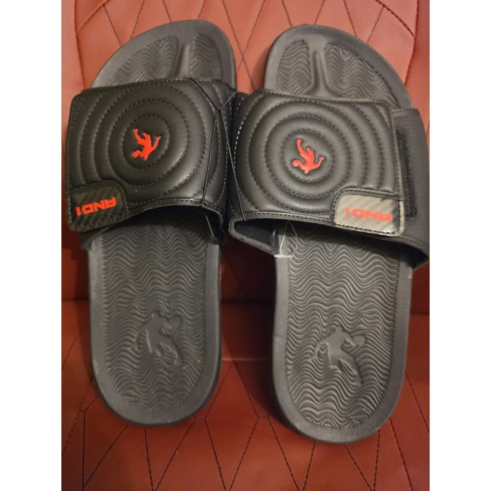 AND1 Men's Athletic Adjustable Swirl Slide Sandals in Black Size 13 NWT