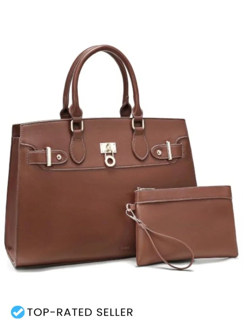Large Women's Satchel Purse Vegan Leather Top Handle Bag with Adjustable Strap