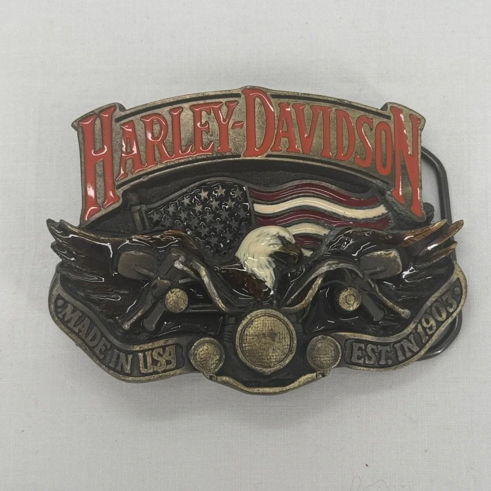 Vintage 1991 Harley Davidson Belt Buckle Baron USA Eagle Flag Motorcycle‎ H402