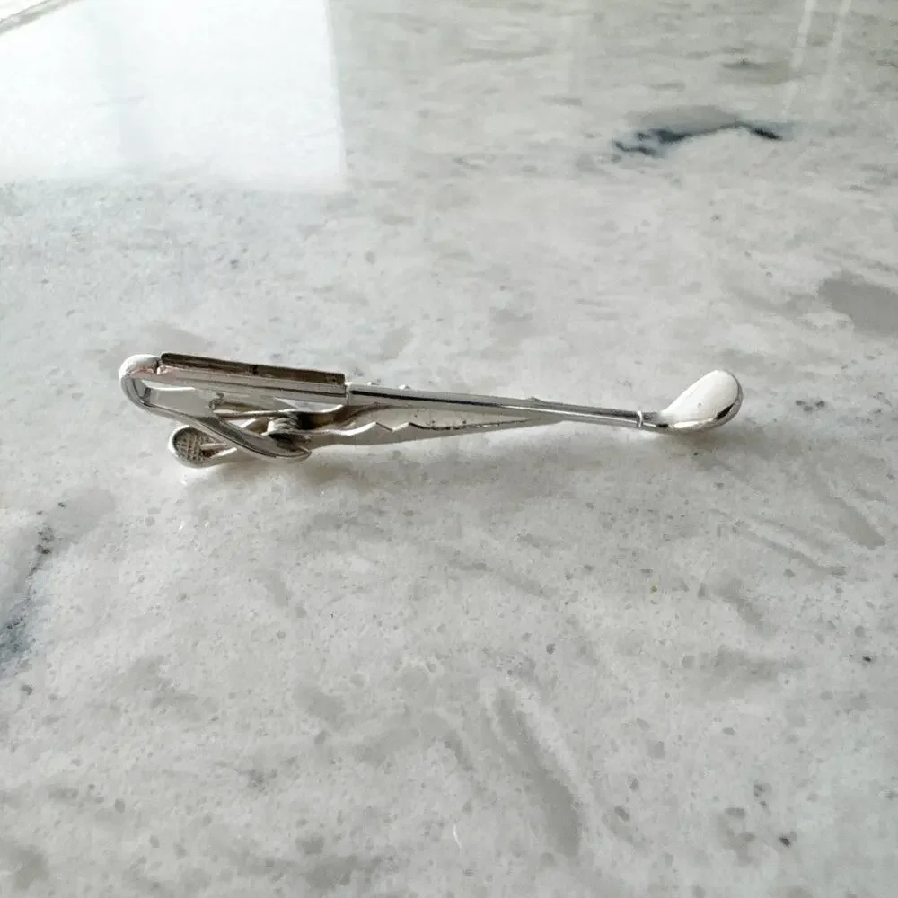 Swank Golf Club Tie Clip Men One Size Silver Tone‎ Golf Themed Vintage Accessory