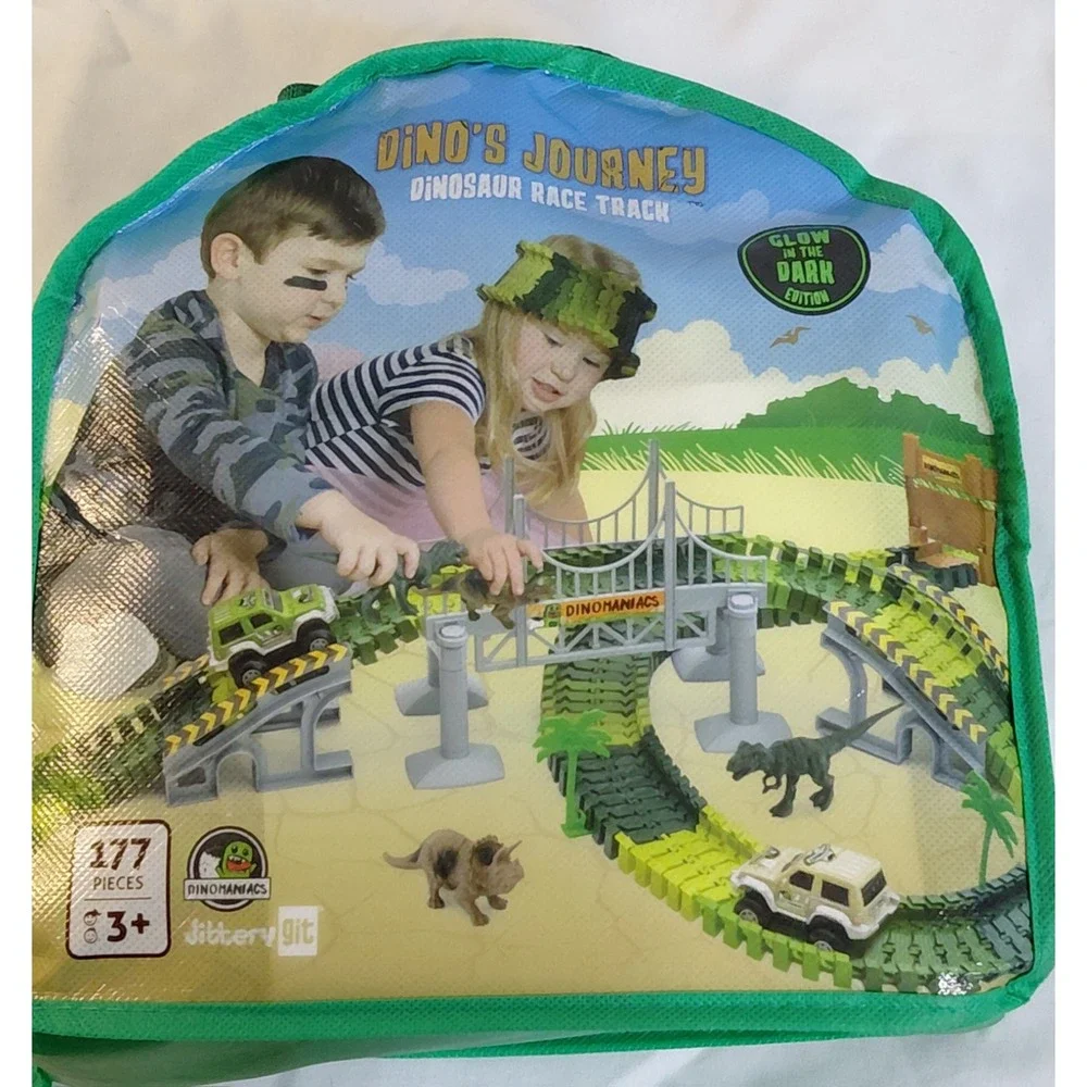 JitteryGit Dino's Journey Dinosaur Race Track Glow in Dark 177pc Carry Case