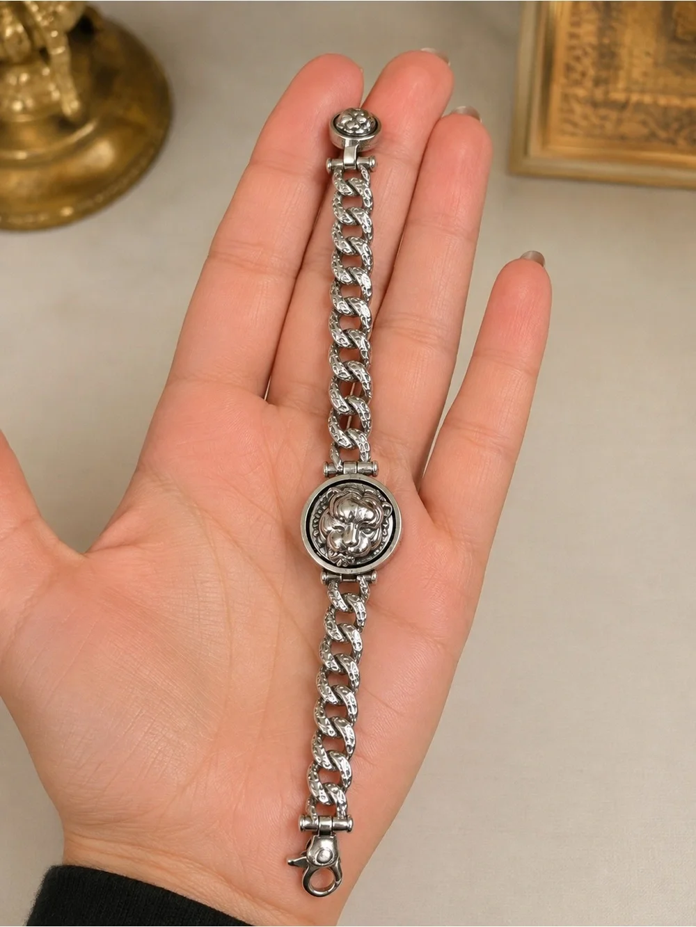 Silver Lion Head Chain Watch Bracelet - Women Accessories S925 silvery plated