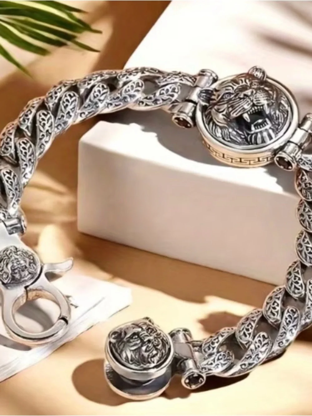 Silver Lion Head Chain Watch Bracelet - Women Accessories S925 silvery plated