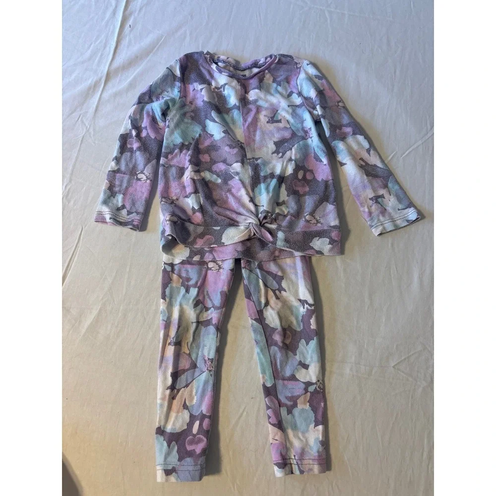 OshKosh 2-Piece Set Girls 4T Purple Multi Excellent Watercolor Floral Knot Front
