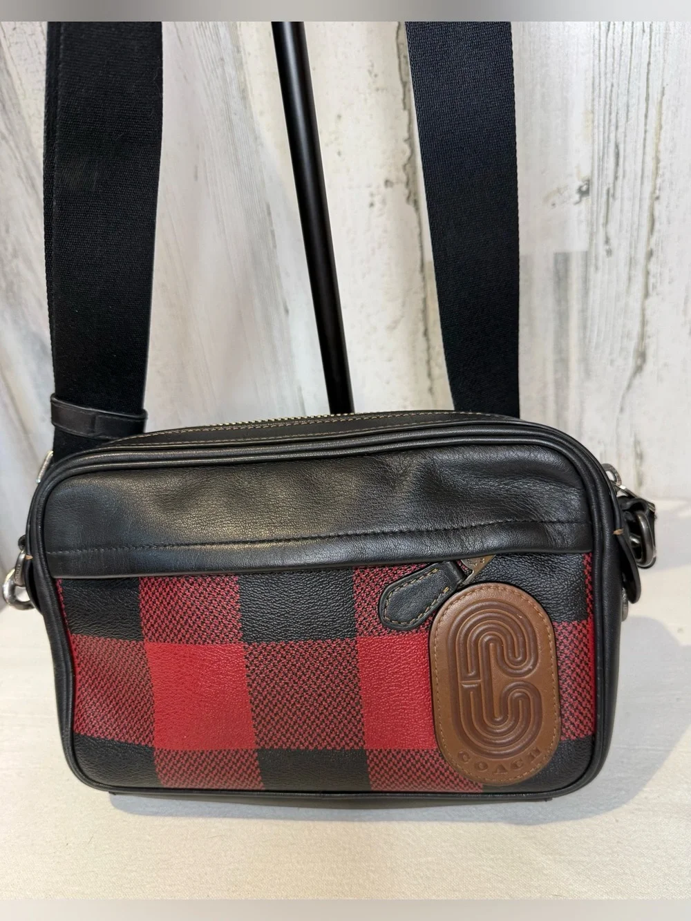Coach Graham *Sample Bag* Crossbody  Red & Black Buffalo Plaid Leather