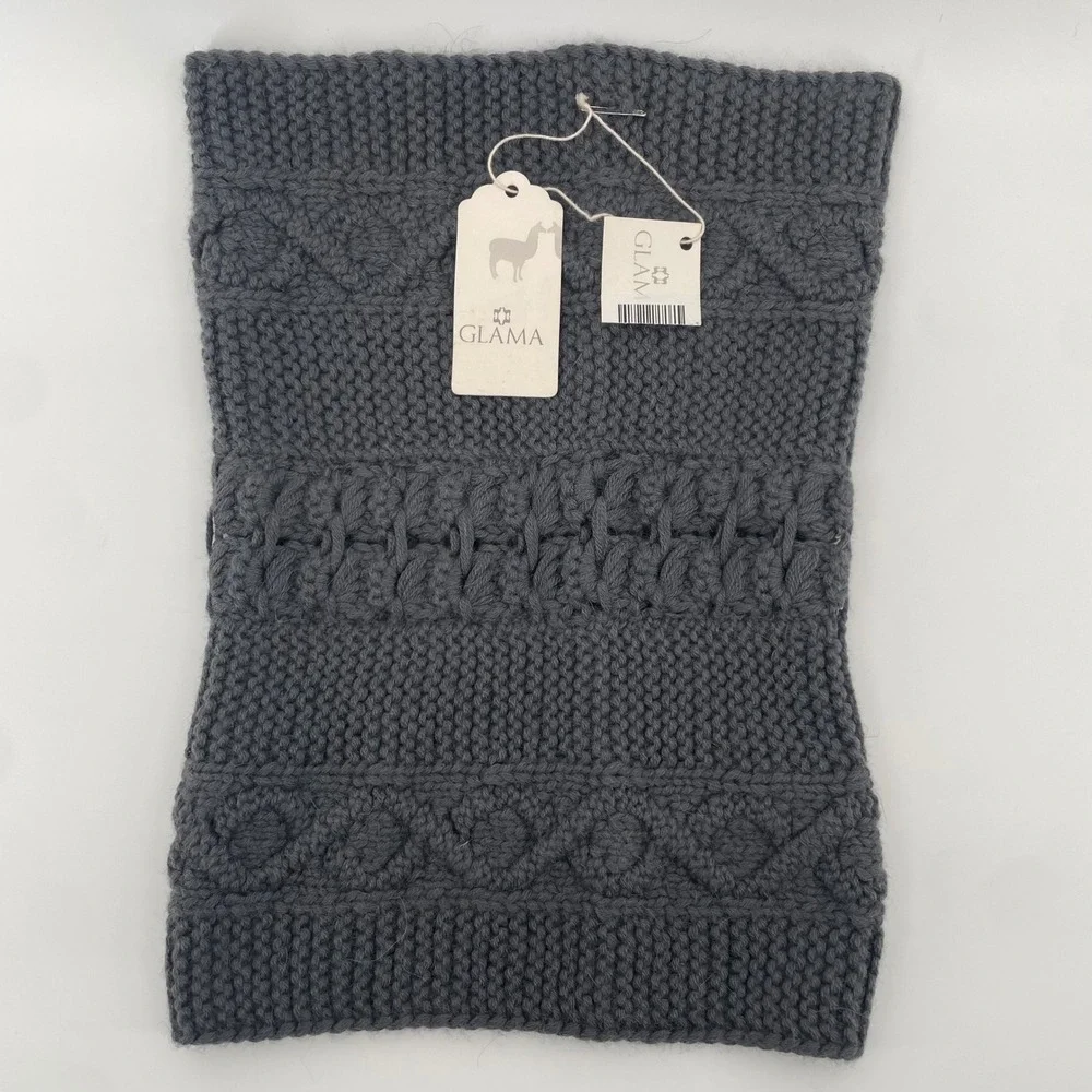Glama Neck Warmer Unisex OS Charcoal Grey 100% Baby Llama‎ Knit Cowl Scarf NWT