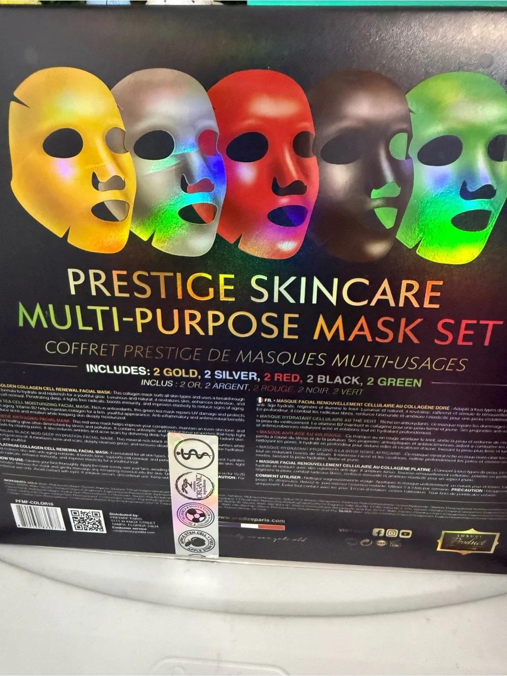 Prestige Skincare Multi-Purpose Mask Set — Gold, Silver, Red, Black, Green