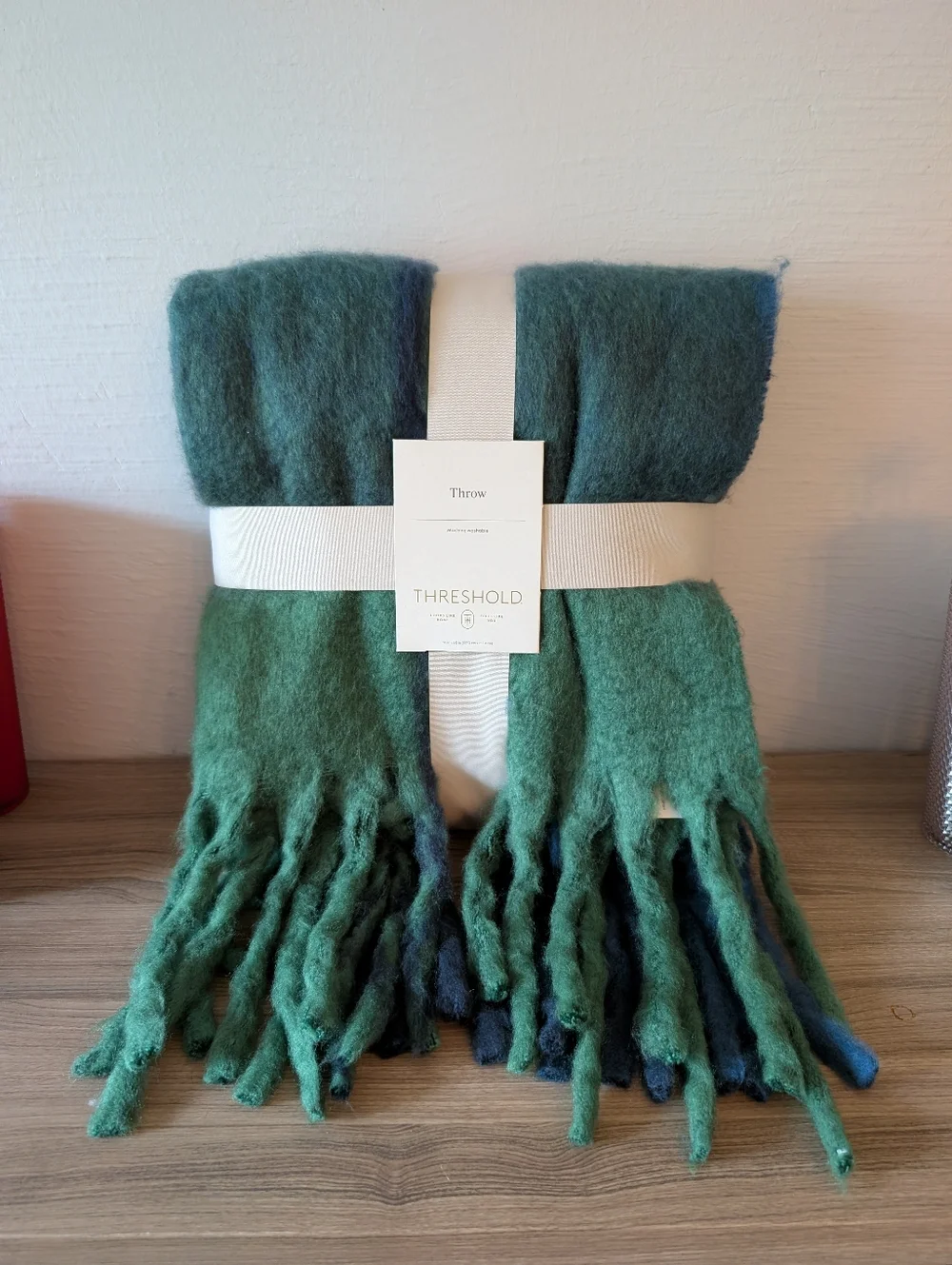 Threshold Green & Navy Fringe Throw 50