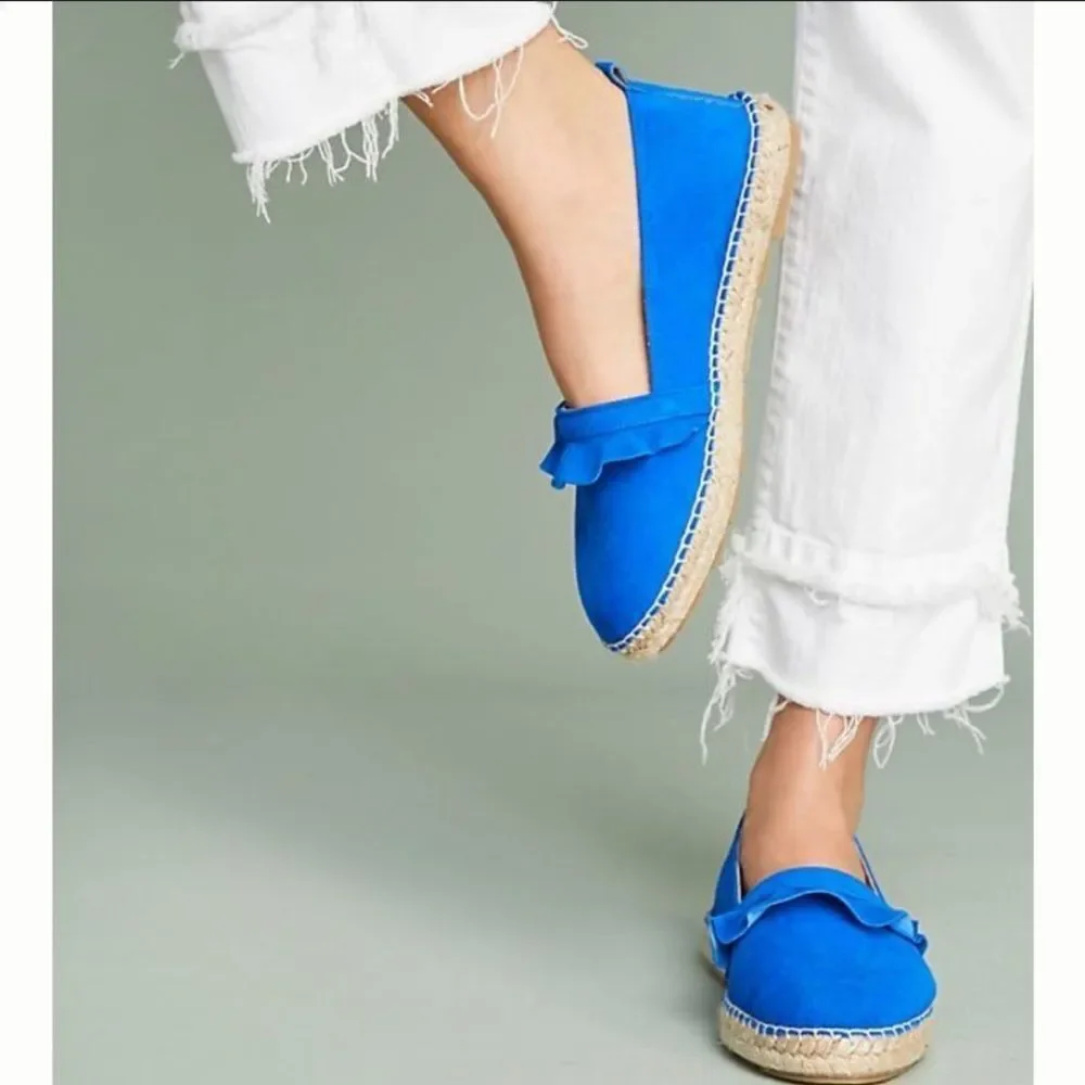 ANTHROPOLOGIE RUFFLED BLUE SUEDE‎ ESPADRILLES 38 (7.5)