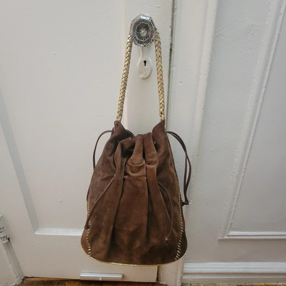 Carlos Falchi Brown Suede Medium Hobo Bag‎ Southwestern Boho Cowgirl