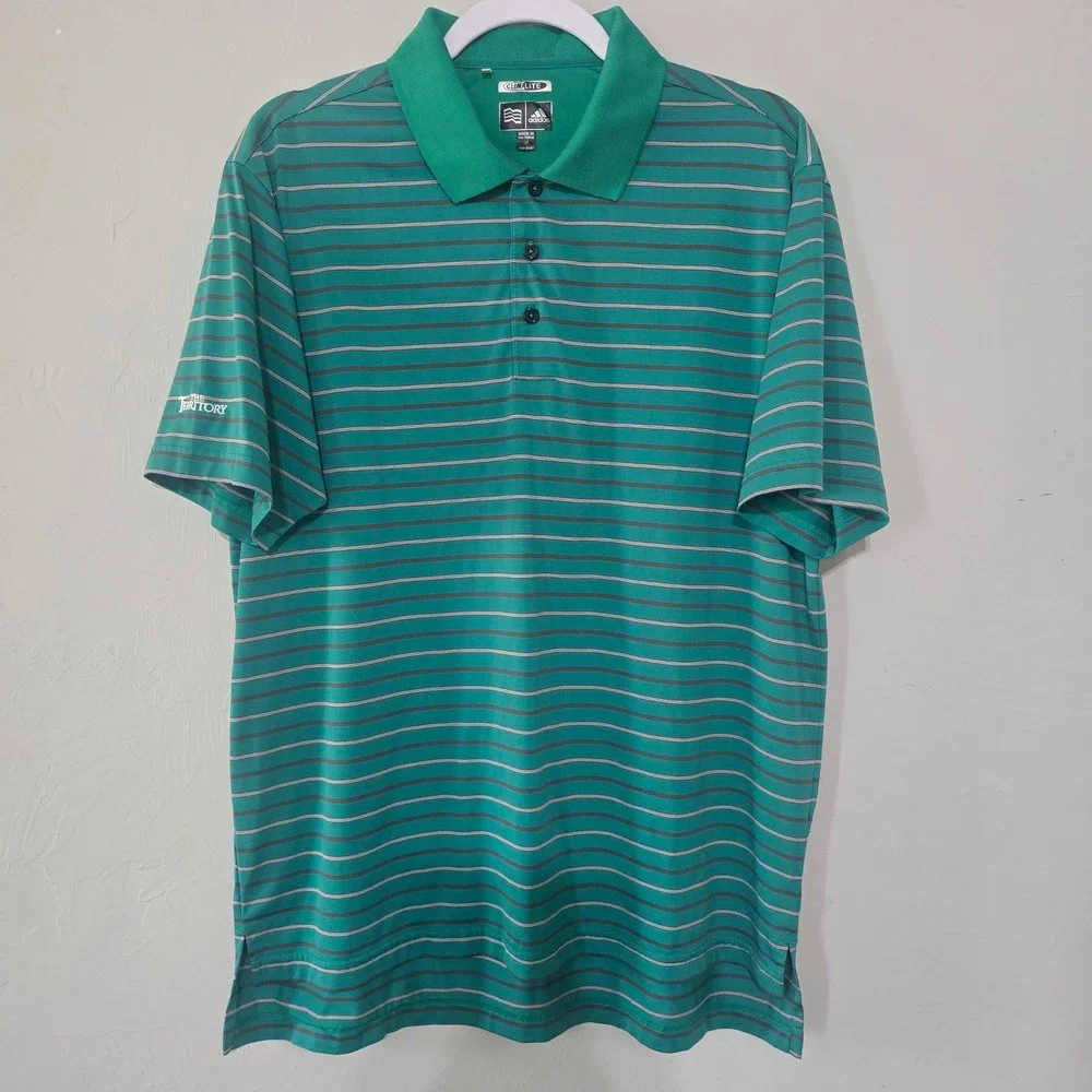 Adidas ClimaLite‎ Golf Polo Shirt Striped Short Sleeve The Territory Mens M