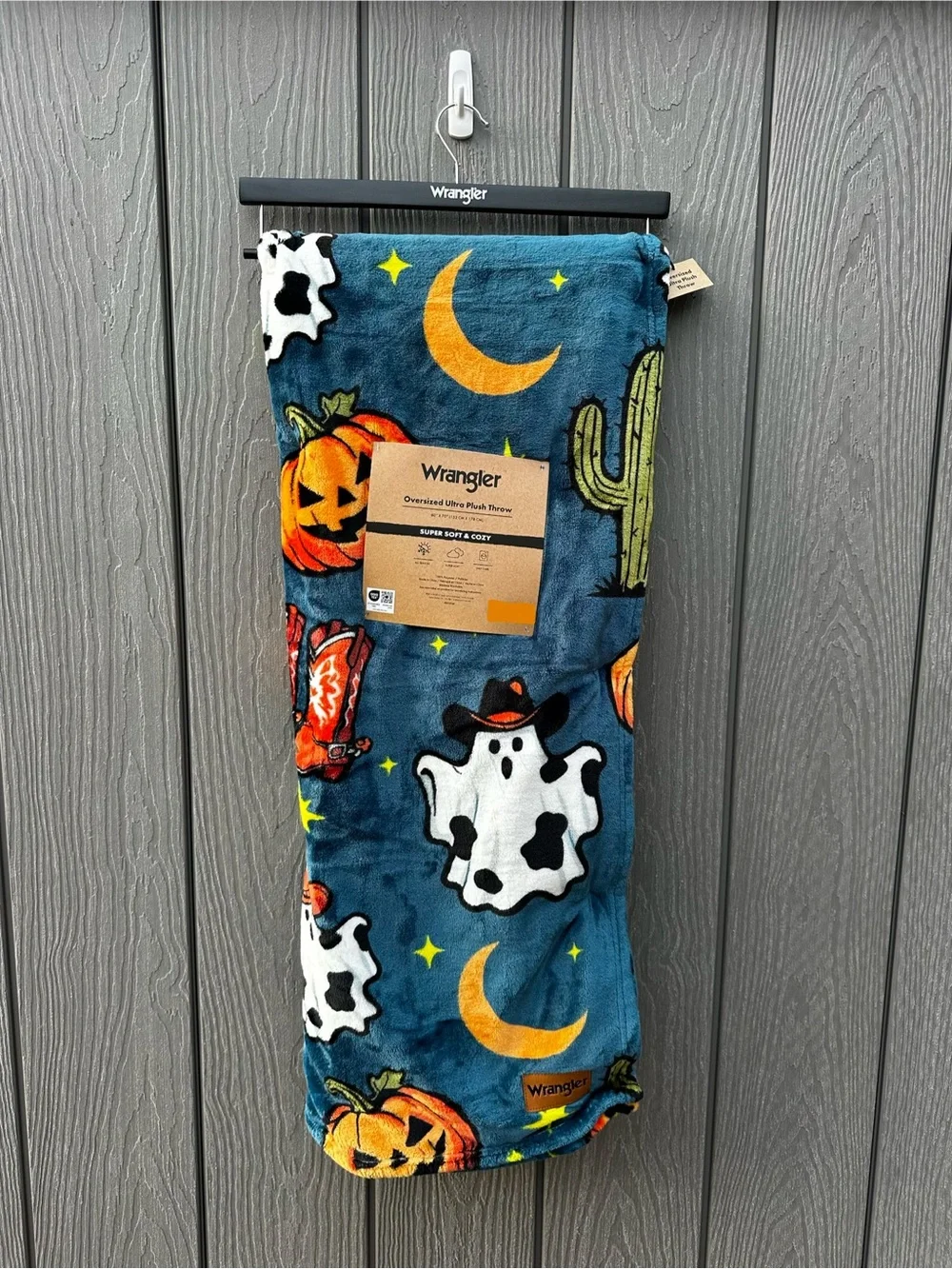 Navy with Cowboy Ghosts & Pumpkins - Wrangler Plush Throw Blanket NWT