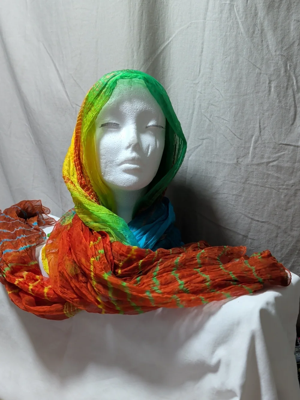 Raj Vibrant Multicolor Crinkle Wrap - Green, Blue, Orange & Yellow