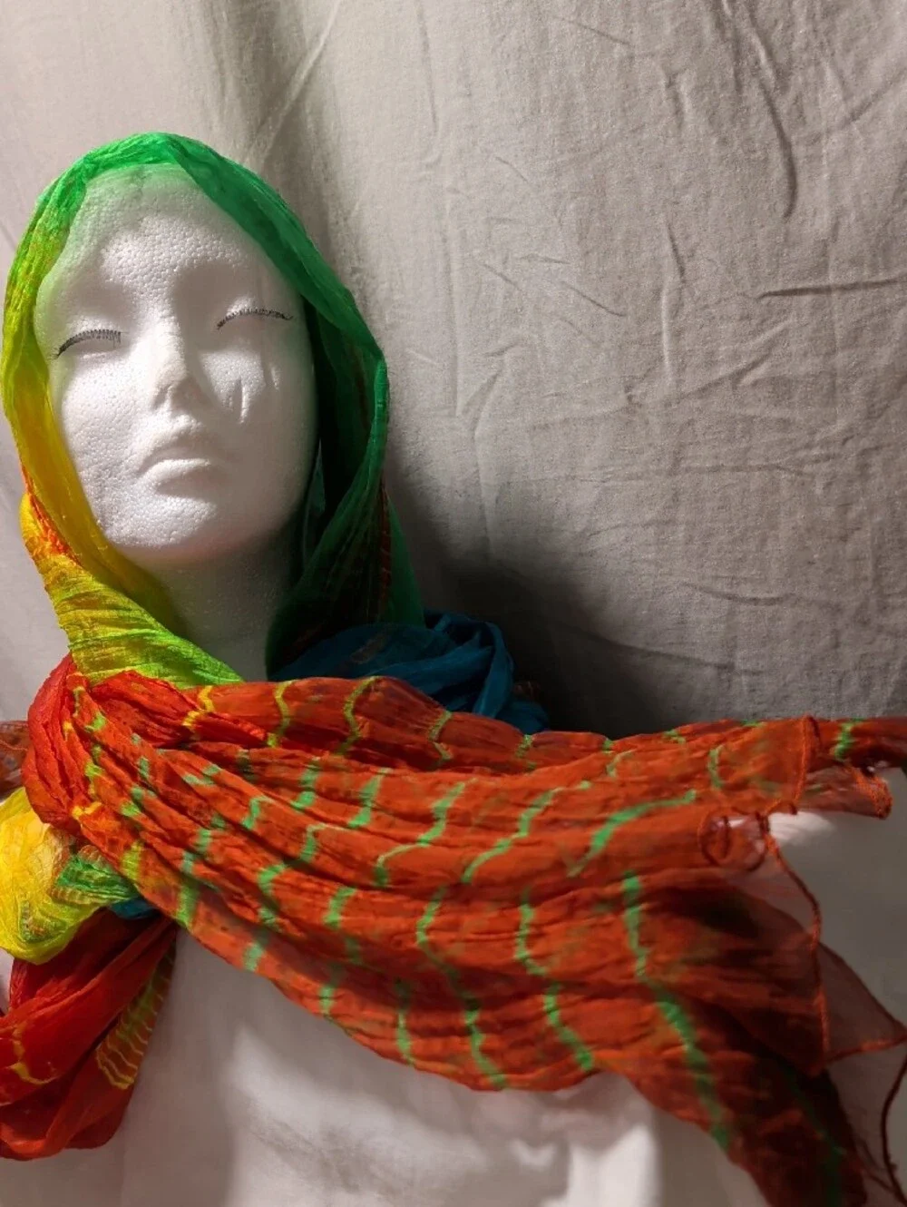Raj Dupatta Silk Scarf lightweight crinkled