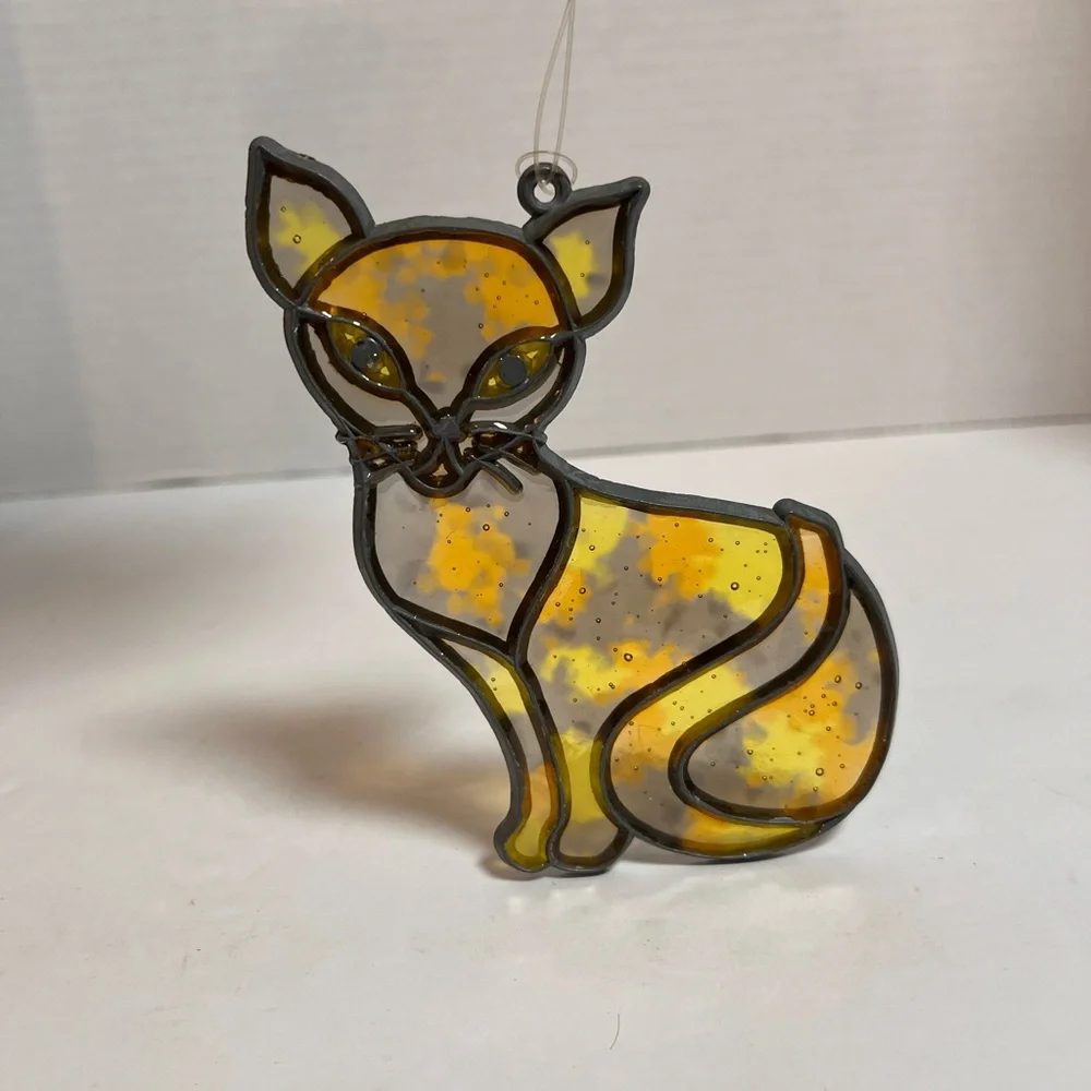 Stain Glass Style Siamese‎ Cat Kitten Sun Catcher Ornament Plastic Metal Gold