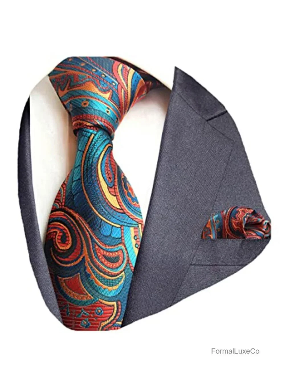 Silk Paisley Tie and Pocket Square Set Mens Necktie Wedding Accessory