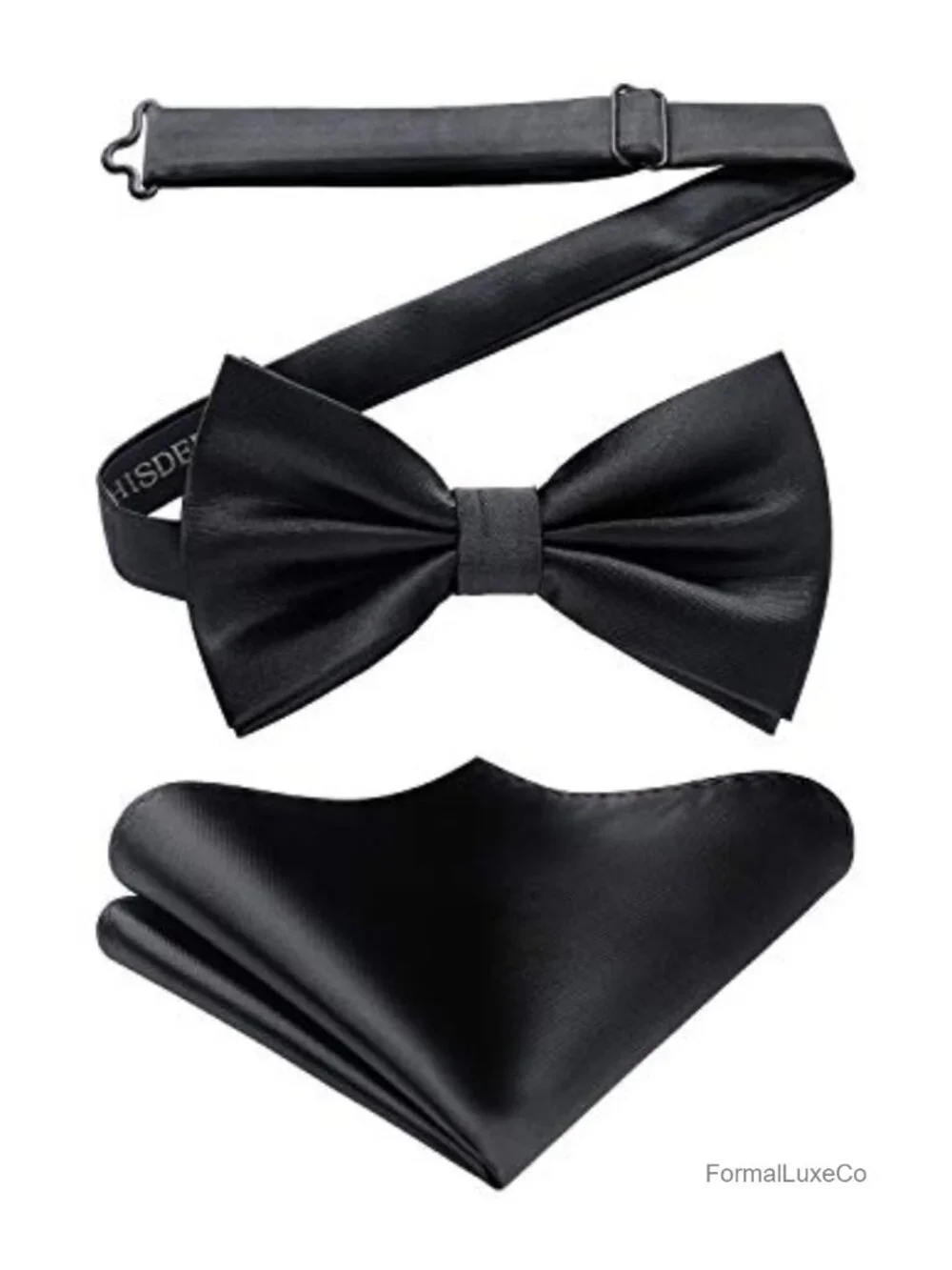 Pre-Tied Tuxedo Bow Tie & Pocket Square Set Silk Blend Polyester