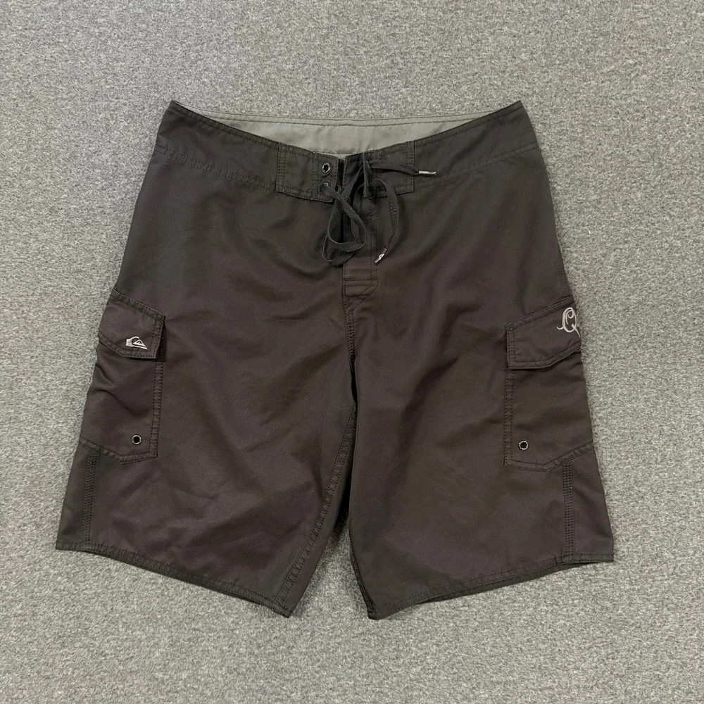 Y2K Quiksilver Board Shorts Mens 32 Black Good Cargo Pocket Surf Trunks