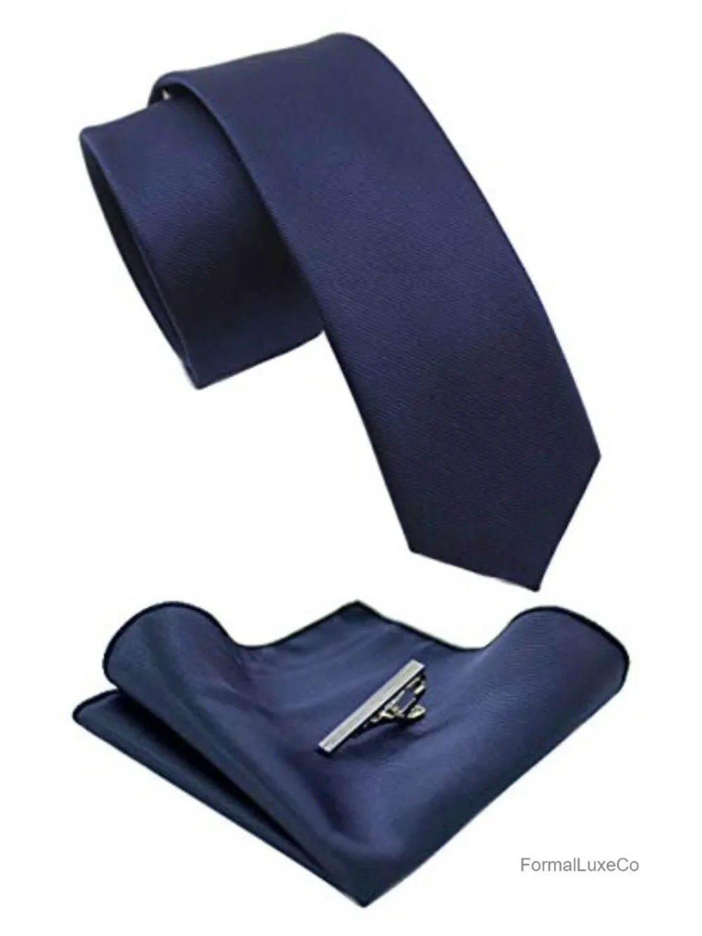 Men's Silk Blend Skinny Tie Set with Pocket Square and Tie Clip