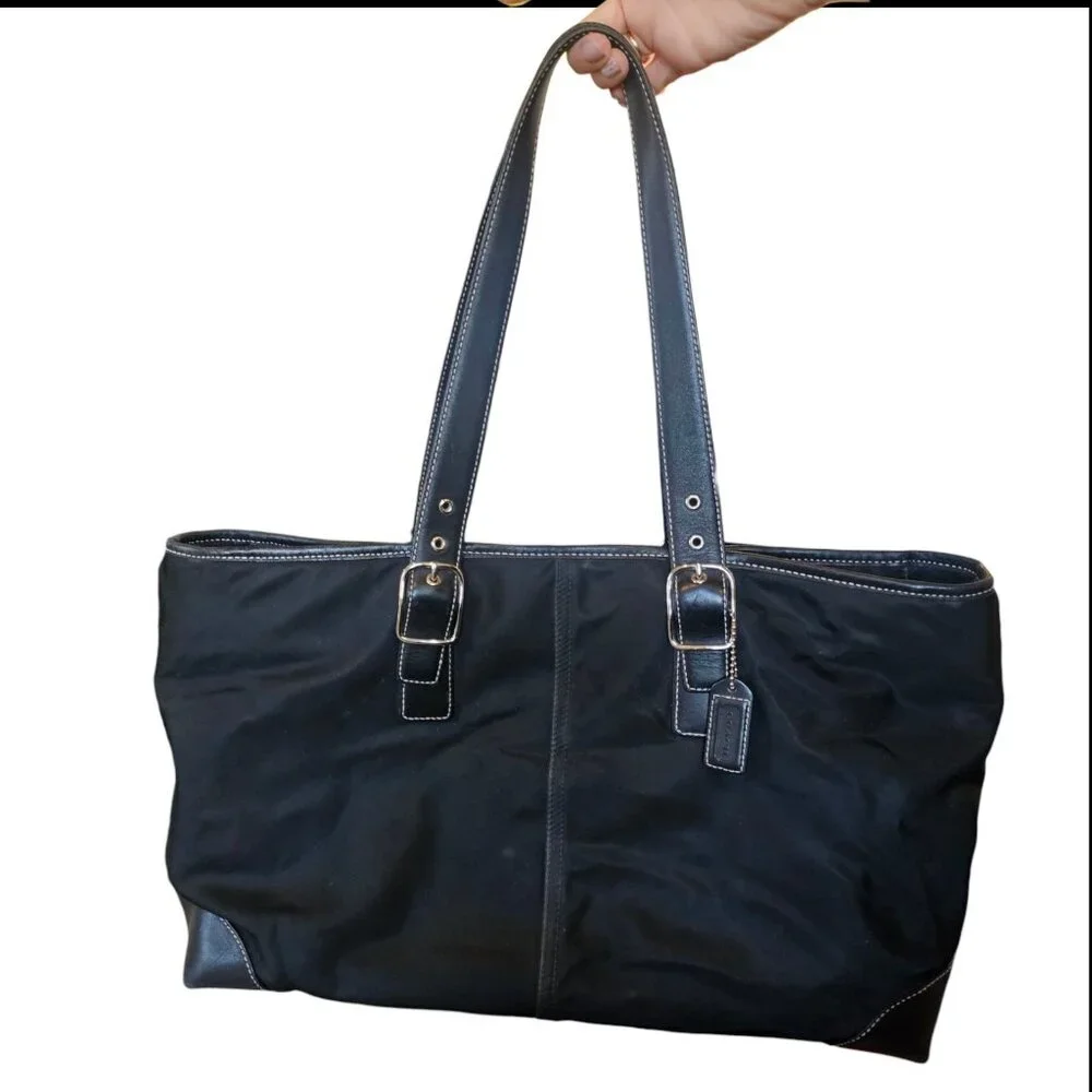 VTG Y2K COACH Black Nylon‎ Leather Tote Purse Bag 5150 Classic Preppy Minimalist