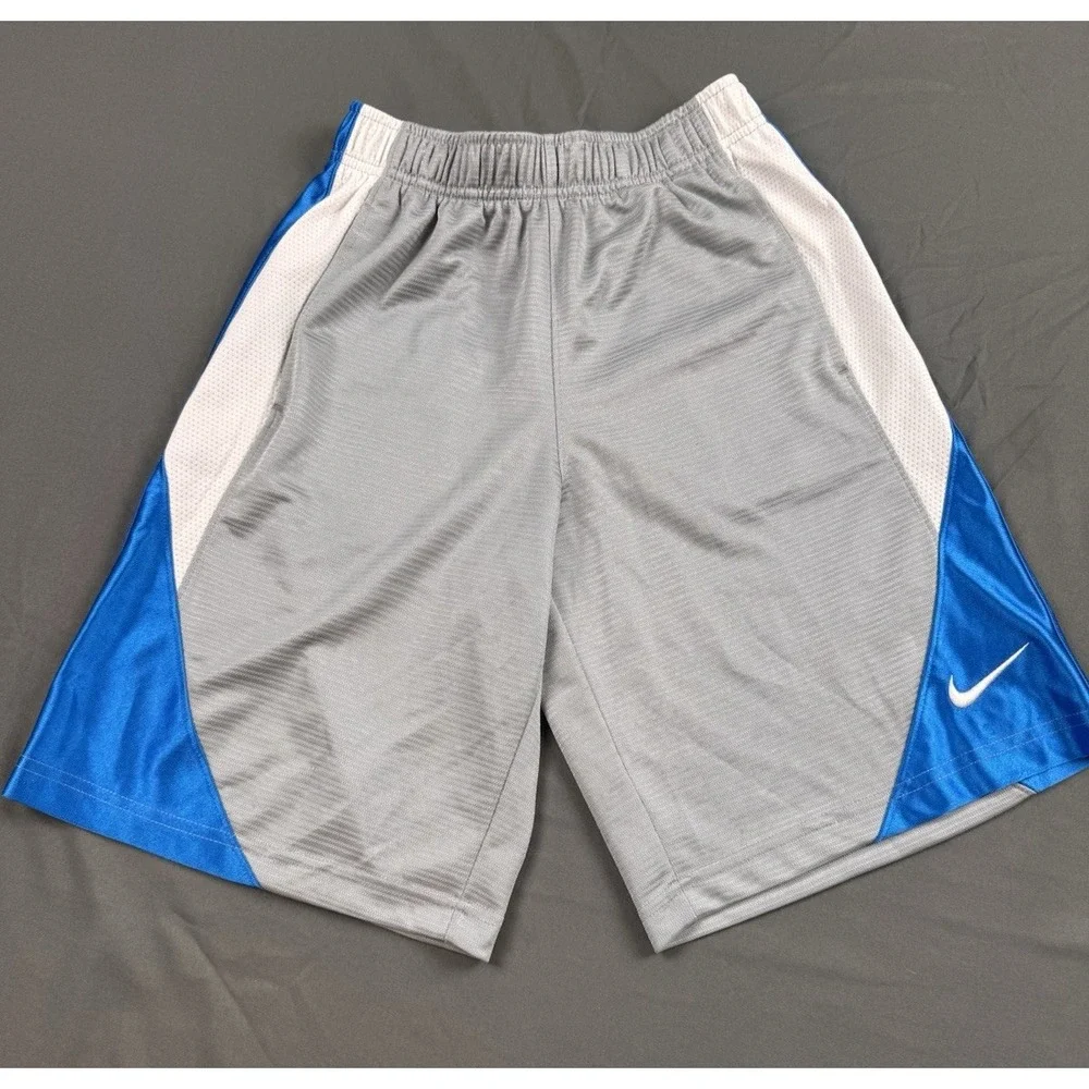 Nike Dri-Fit Shorts Boys Small Gray/White/Blue Performance‎ Basketball Youth