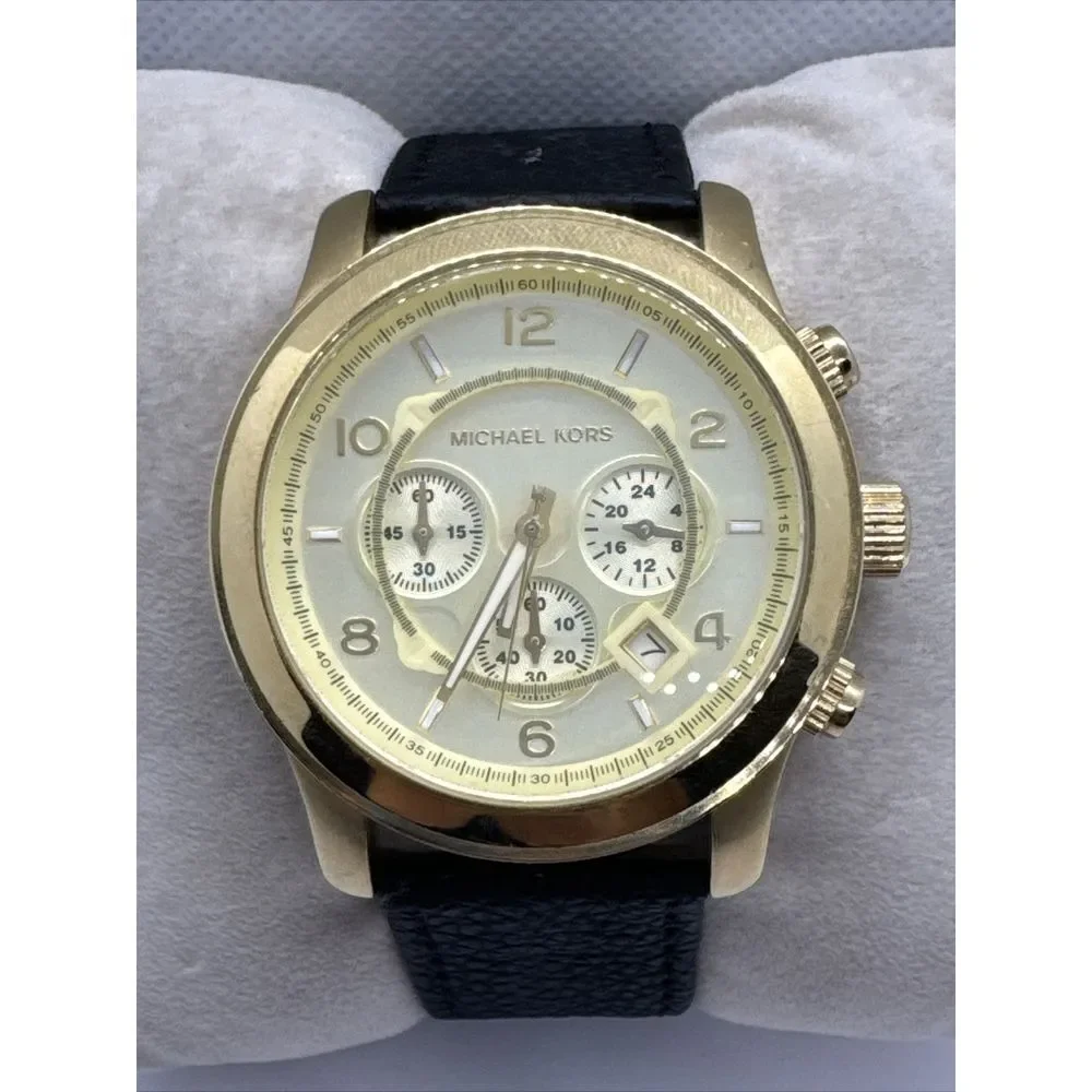 Michael Kors Runway MK8077 Men's Black Leather Analog Dial Quartz Watch JNA828