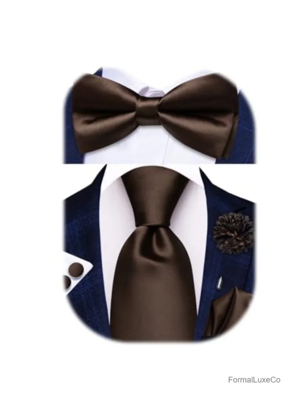 5pc Men's Silk Tie Set Pre-Tied Bowtie Pocket Square Cufflinks Lapel Pin Gift