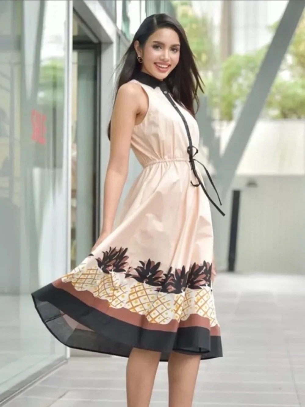 Kate Spade Sleeveless Pineapple Print Midi Dress Size M