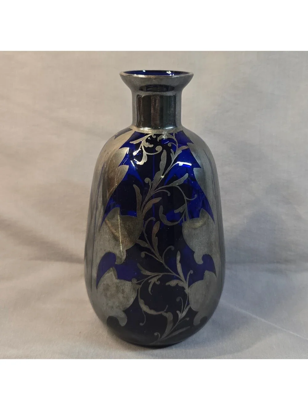 Vintage Murano Cobalt Blue Glass Silver Overlay 6.5
