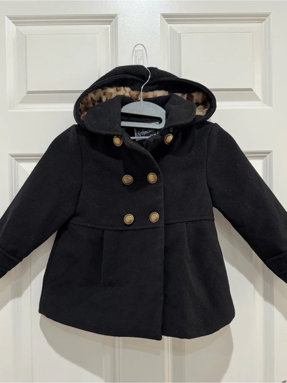 Rothschild Black Removable Hooded Double-Breasted Girl’s Kids Coat in Size 4