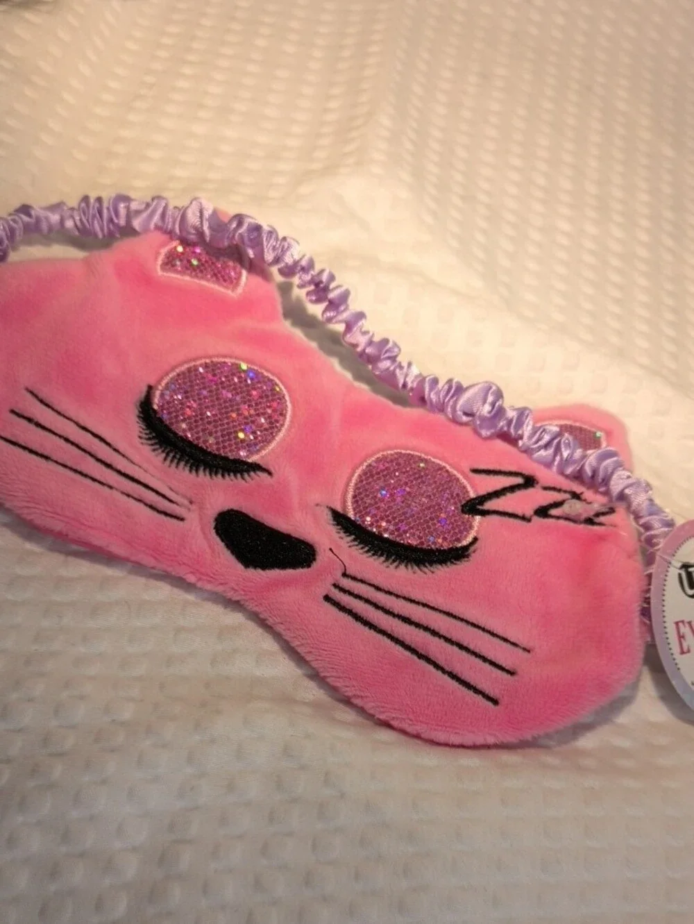 Pink Cat Sleep Mask with Glitter Eyes