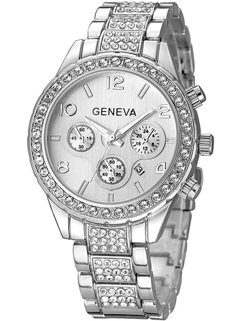 Unisex Silver Luxury Crystal Diamond Quartz Stainless Steel Bracelet Wrist Watch