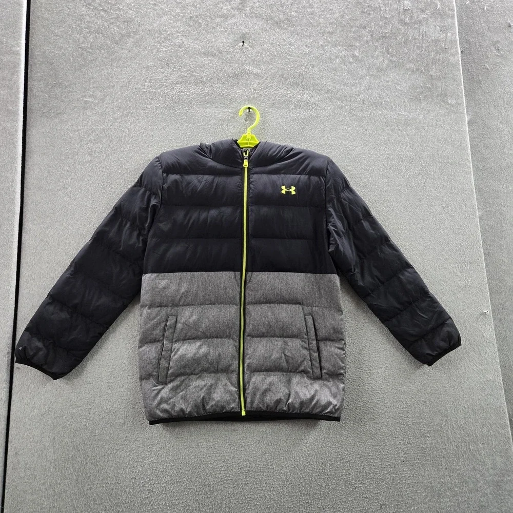 Under Armour Boys Jacket YXL‎ Black Colorblock Coldgear Activewear Puffer Logo