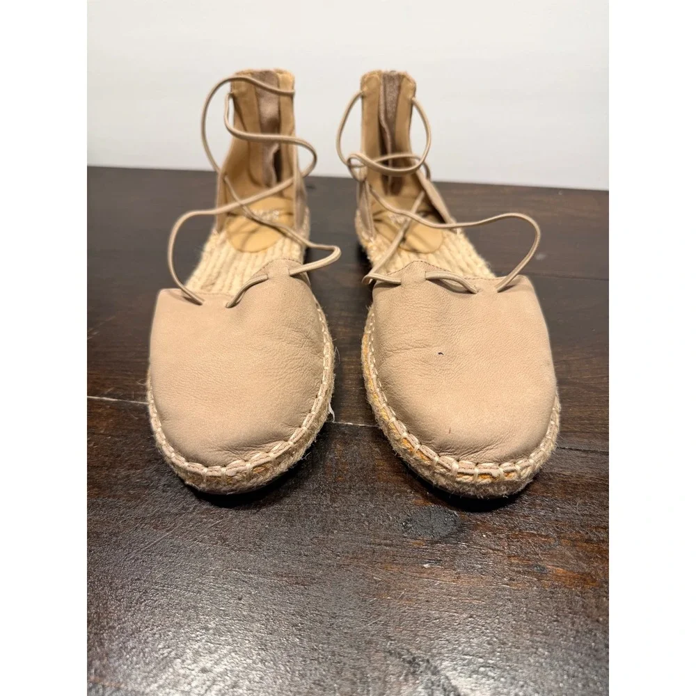 Eileen Fisher Nude Leather Lace Up Espadrille Flats Women's Sz 6‎