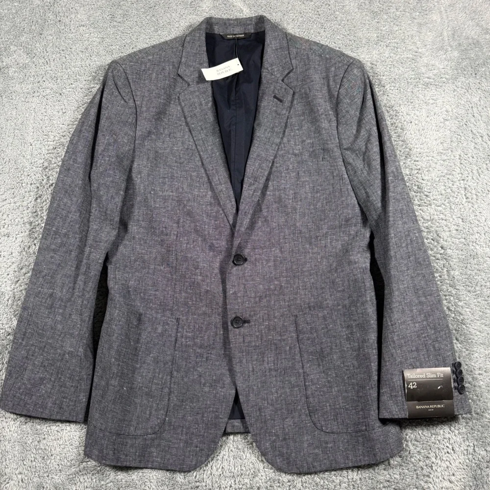 Banana Republic Tailored Slim Fit Linen‎ Cotton Blazer Jacket Grey 42 NEW $180