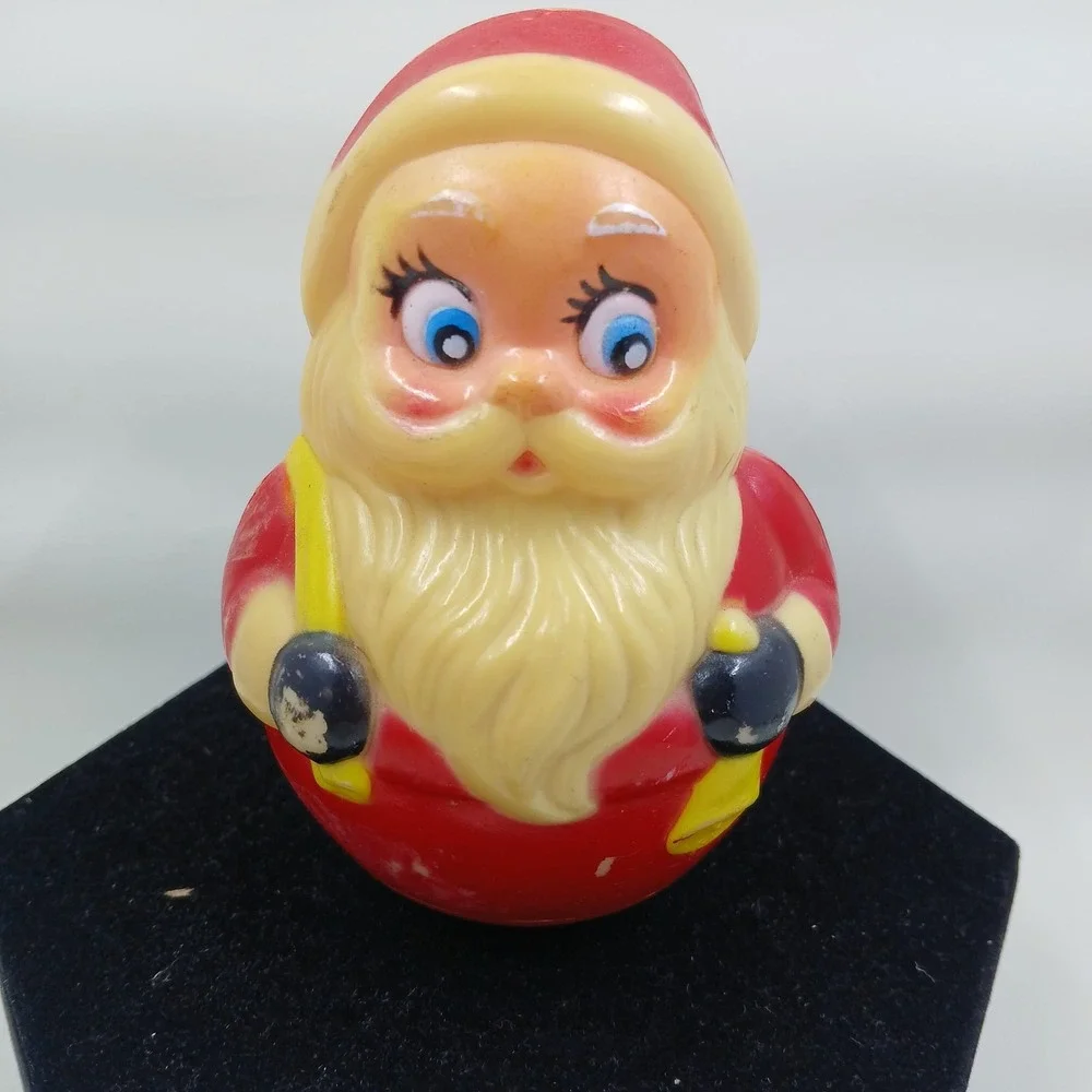 Vintage Kiddie Products Santa Claus Roly Poly Wobbler Toy Plastic 23cm Christmas