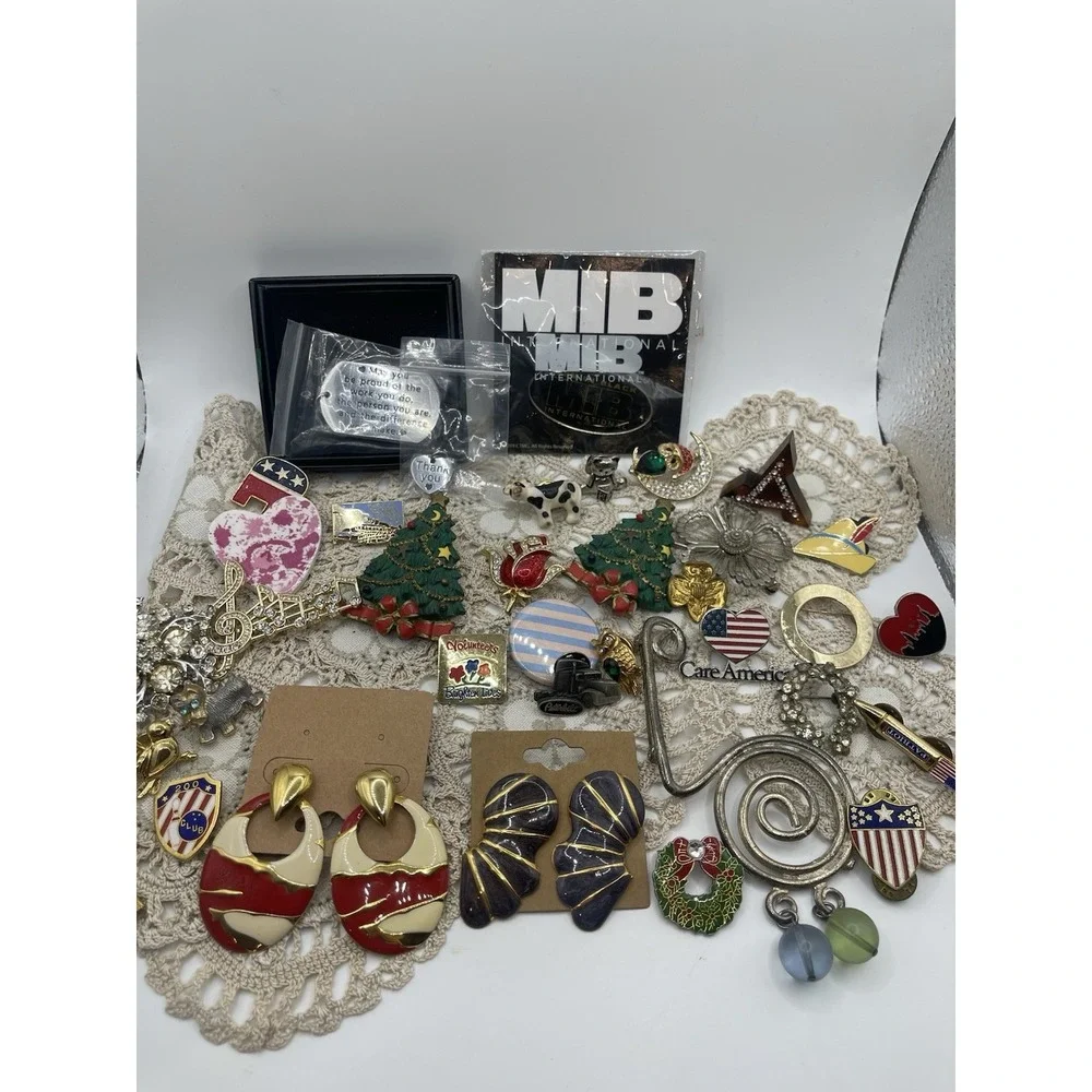 Huge‎ Lot Of Pins, Costume Jewelry , Earrings And One Keychain