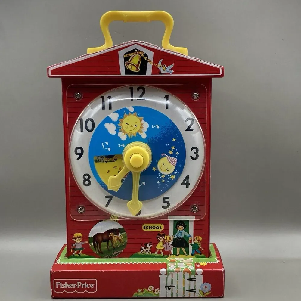 Fisher Price Teaching Clock Music Box Retro Mattel 2009 Reissue Of Classic 1968