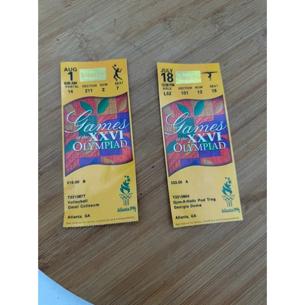 1996 ATLANTA OLYMPICS‎ Volly Ball GYMNASTICS TICKET STUBS, LOT  2, JULY 18 Aug 1