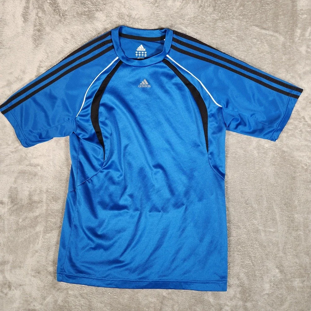 Adidas Athletic Shirt Mens Medium Blue Excellent‎ Short Sleeve 3-Stripe Q27335