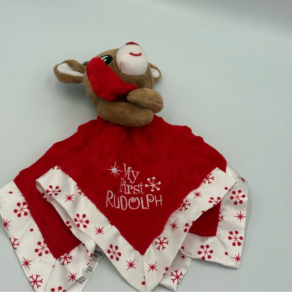 My First Rudolph The Red Nose Reindeer Lovey Security Red Baby Blanket Christmas